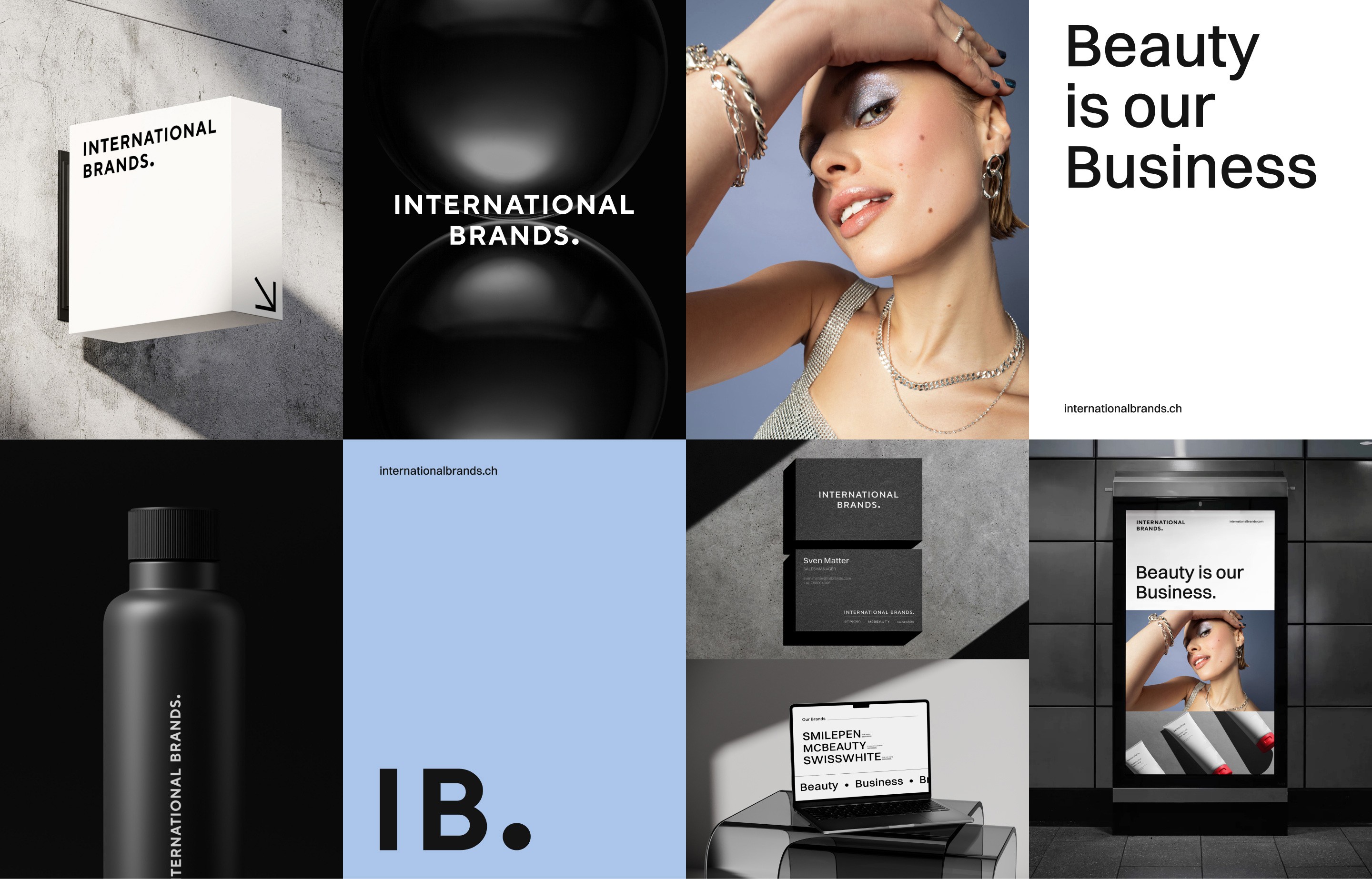 Stationery design of letterhead and business cards for the company Anders on top of a blurred photo of a house interior.