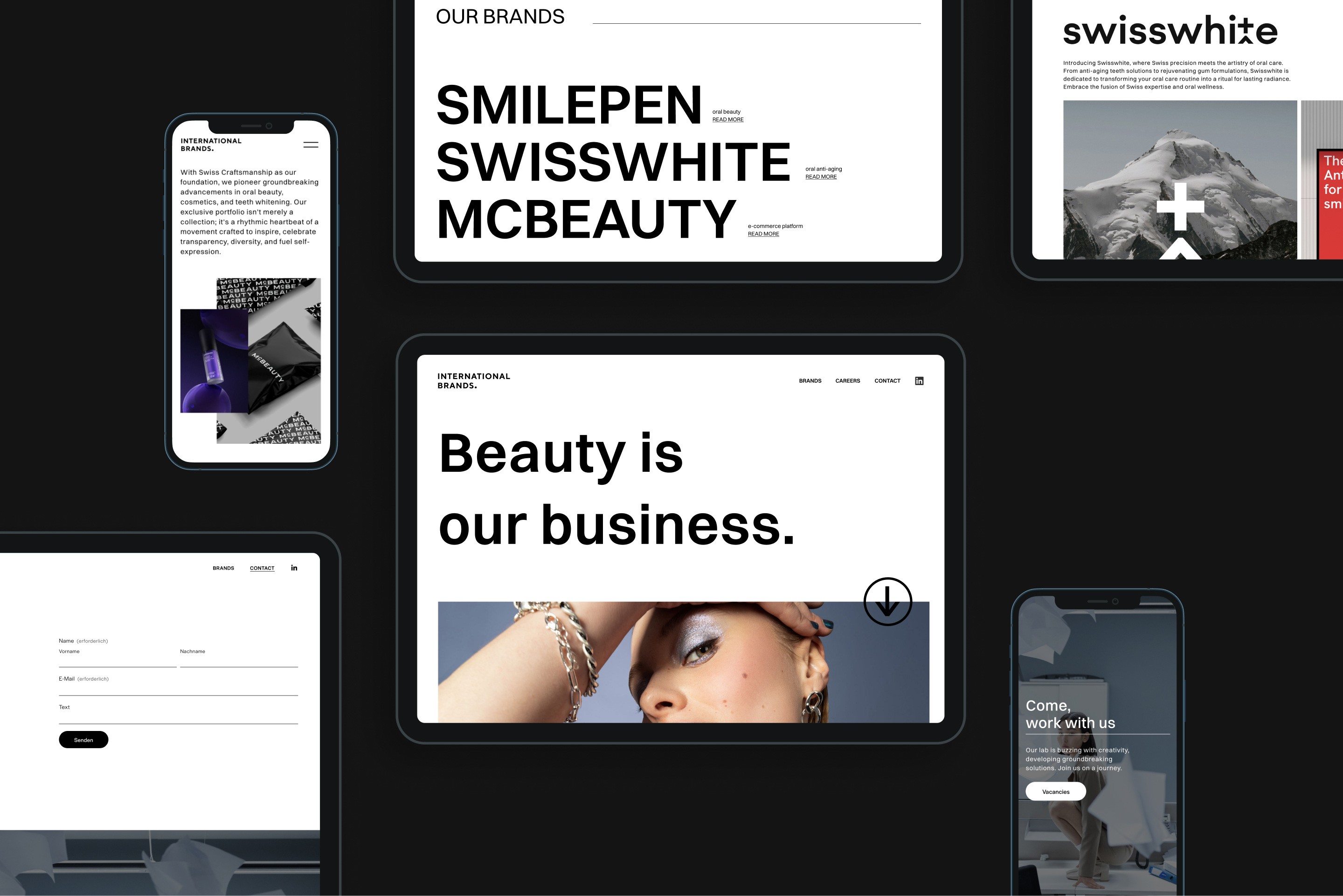 Stationery design of letterhead and business cards for the company Anders on top of a blurred photo of a house interior.